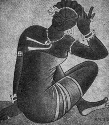 Женщина в одежде, украшенной полосами (фреска Аджанты)